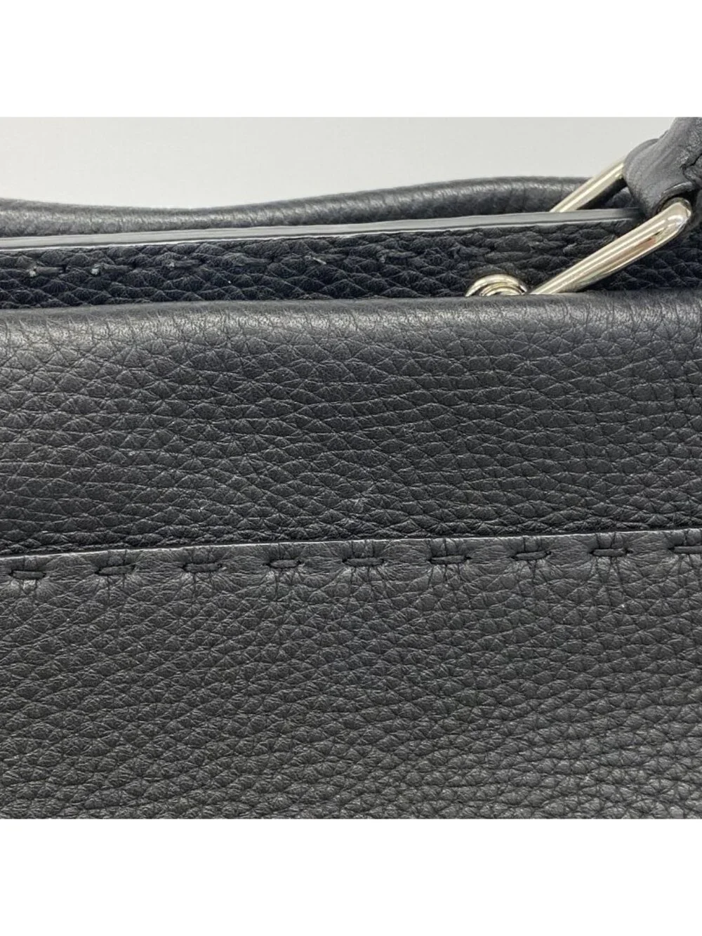Fendi Handbag Monster Selleria Peekaboo Leather Black Silver 2-Way Bag